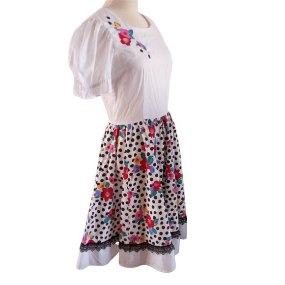 Vintage Square Dancing Dress Swing Polka Dot Floral  Handmade Size 12 - Picture 9 of 10